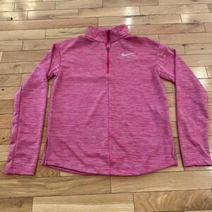 Nike Dri Fit Pink Heathered Long Sleeve Half Zip Athletic Pullover Top Women